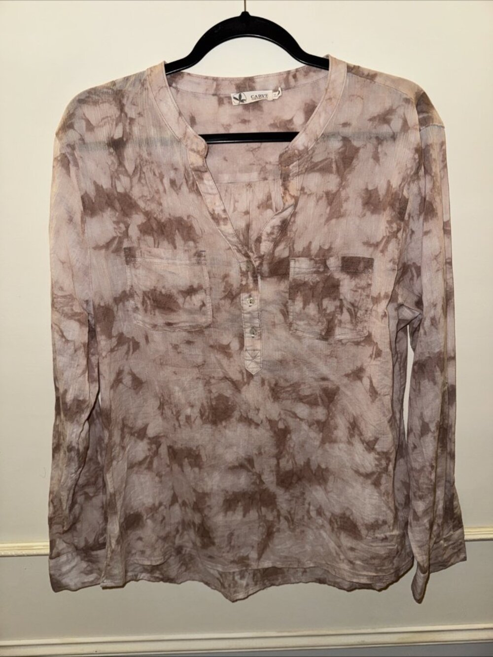 Carve Designs 100% Cotton Pink and White Tie Dye Long-Sleeve Tunic Size L